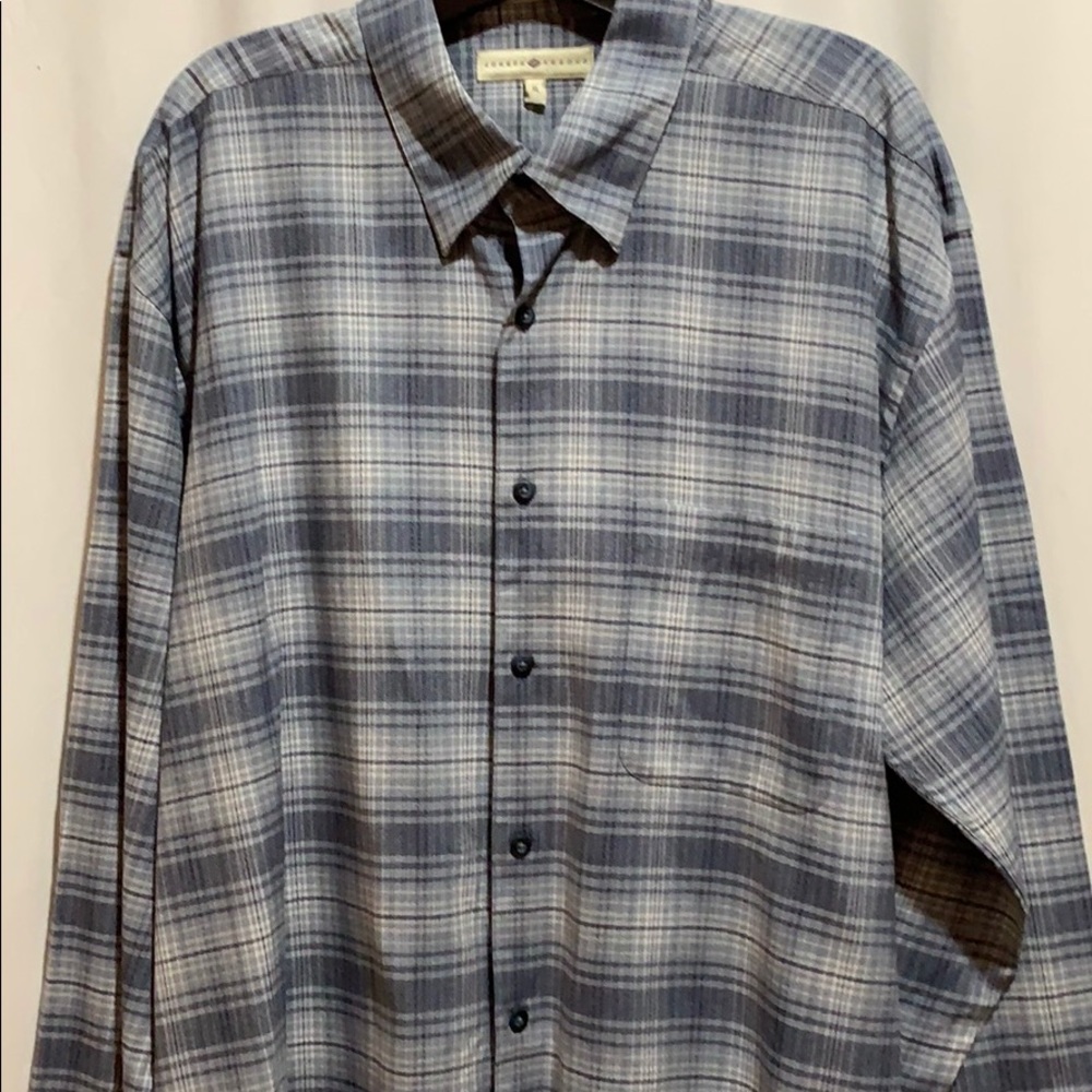 JOSEPH ABBOUD DRESS SHIRT SZ XL BLU/GRAY COT/RAYON
